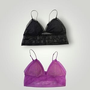 Lot of 2 Victoria's Secret Bralette Womens S Black‎ Purple Lace Bra Wireless